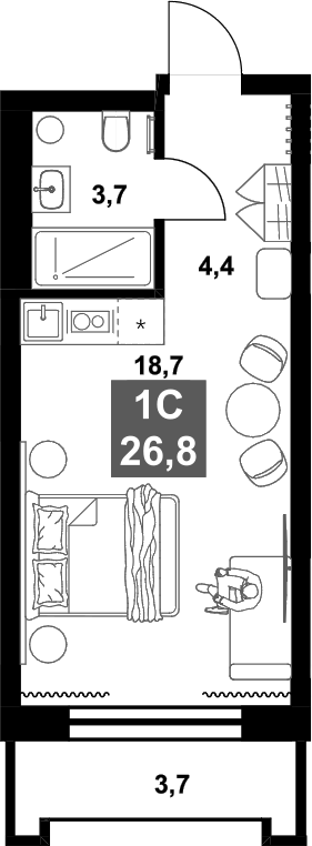 Планировка — Инские Холмы , Студия, 27 м²