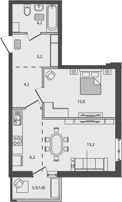 Планировка — Сиреневый бульвар, 2-комн., 45 м²