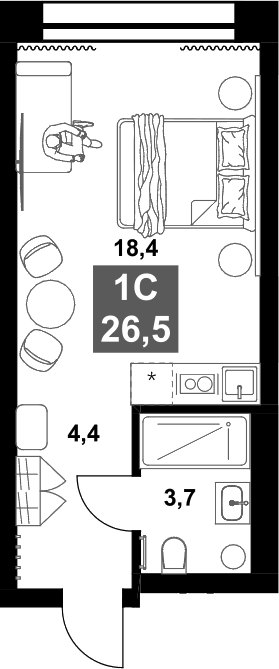 Планировка — Инские Холмы , Студия, 27 м²