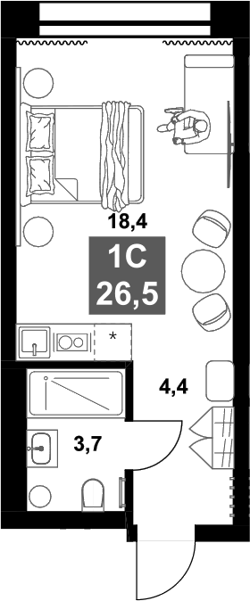 Планировка — Инские Холмы , Студия, 27 м²