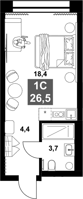 Планировка — Инские Холмы , Студия, 27 м²