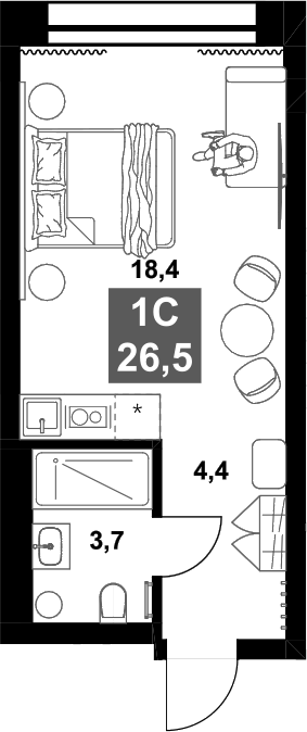 Планировка — Инские Холмы , Студия, 27 м²