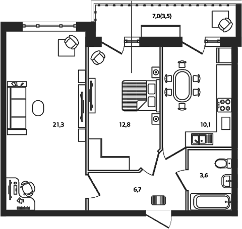 Планировка — Сиреневый бульвар, 2-комн., 55 м²