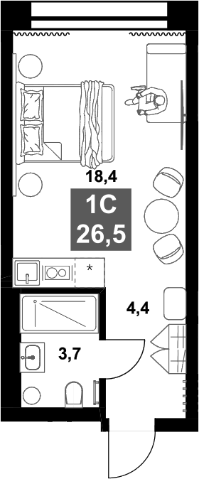 Планировка — Инские Холмы , Студия, 27 м²