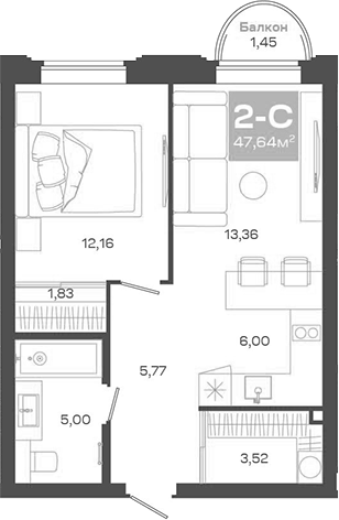 Планировка — Пульсар, 2-комн., 47 м²