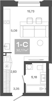 Планировка — Пульсар, Студия, 32 м²
