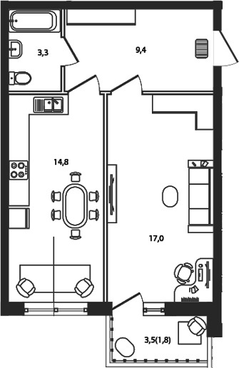 Планировка — Сиреневый бульвар, 1-комн., 45 м²