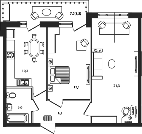Планировка — Сиреневый бульвар, 2-комн., 54 м²