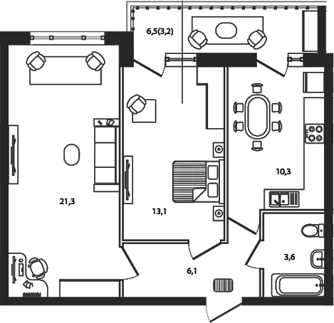 Планировка — Сиреневый бульвар, 2-комн., 54 м²