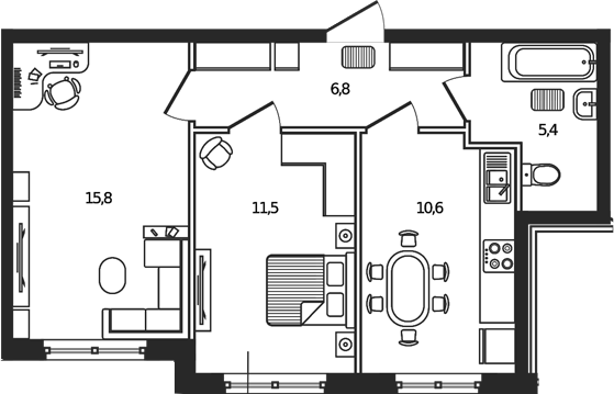 Планировка — Сиреневый бульвар, 2-комн., 50 м²