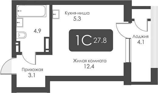 Планировка — Сити Тауэрс, Студия, 26 м²