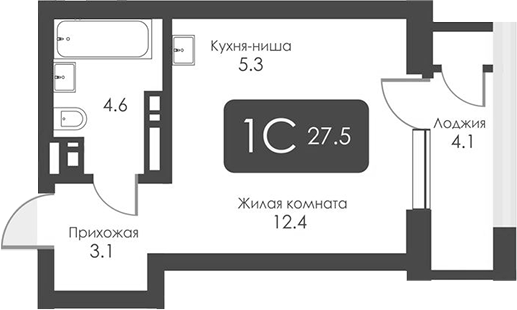 Планировка — Сити Тауэрс, Студия, 25 м²