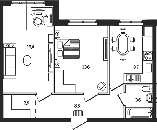 Планировка — Сиреневый бульвар, 2-комн., 54 м²