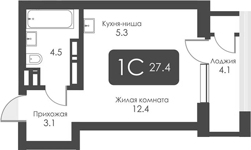 Планировка — Сити Тауэрс, Студия, 25 м²