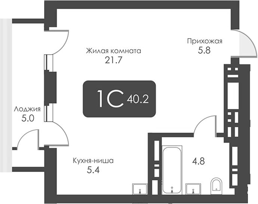 Планировка — Сити Тауэрс, Студия, 38 м²