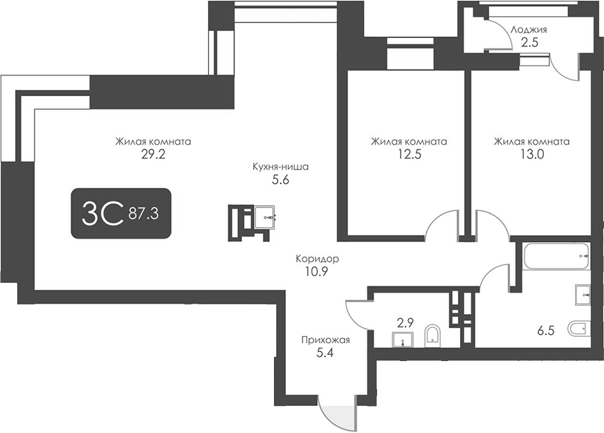 Планировка — Сити Тауэрс, 3-комн., 86 м²