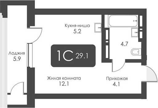 Планировка — Сити Тауэрс, Студия, 26 м²
