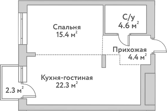 Планировка — Flora&Fauna, 2-комн., 47 м²