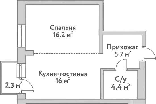 Планировка — Flora&Fauna, 2-комн., 43 м²