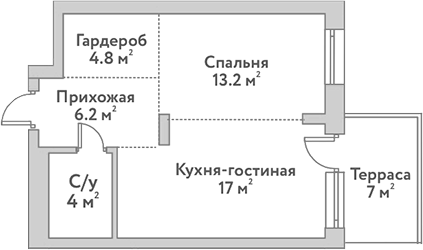 Планировка — Flora&Fauna, 2-комн., 45 м²