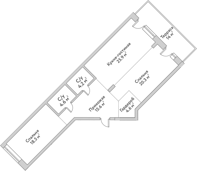 Планировка — Flora&Fauna, 3-комн., 94 м²