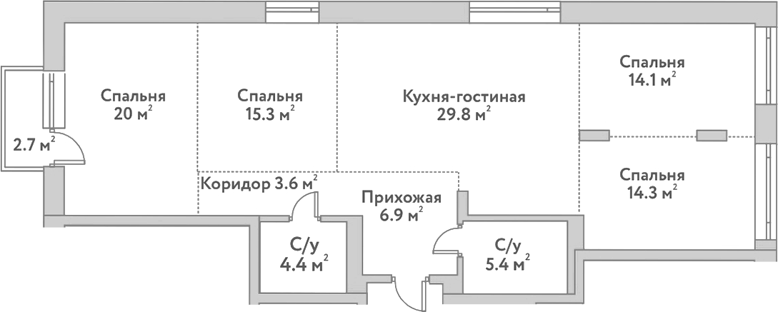 Планировка — Flora&Fauna, 5-комн., 114 м²