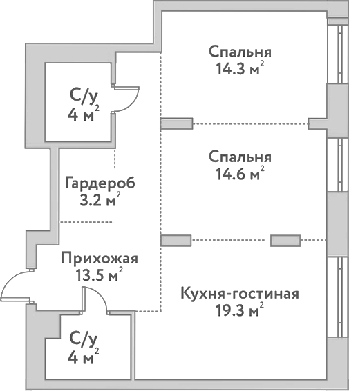 Планировка — Flora&Fauna, 3-комн., 73 м²