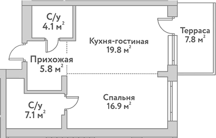 Планировка — Flora&Fauna, 2-комн., 54 м²