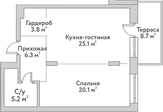 Планировка — Flora&Fauna, 2-комн., 61 м²