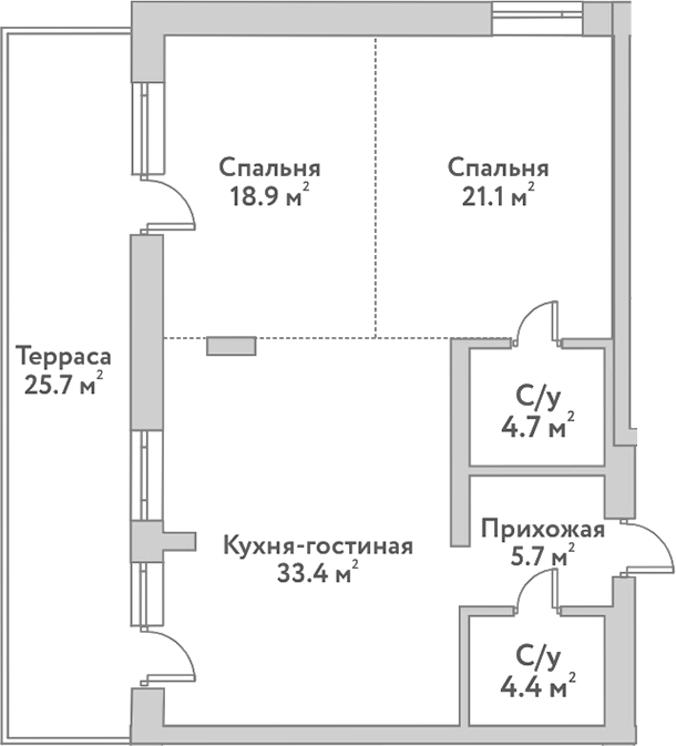 Планировка — Flora&Fauna, 3-комн., 88 м²