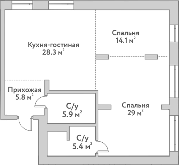 Планировка — Flora&Fauna, 3-комн., 89 м²
