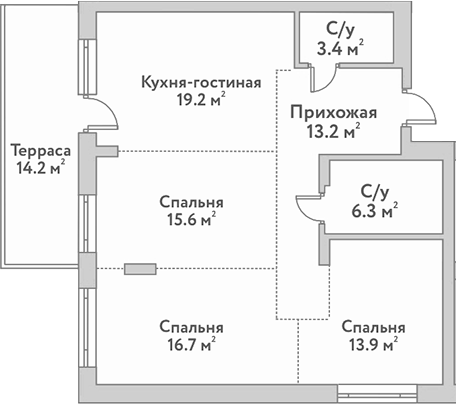 Планировка — Flora&Fauna, 4-комн., 88 м²