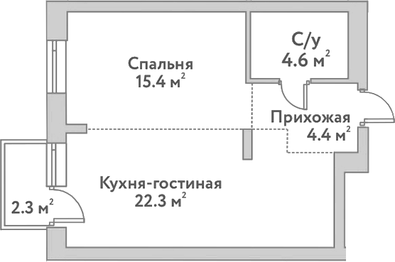 Планировка — Flora&Fauna, 2-комн., 47 м²