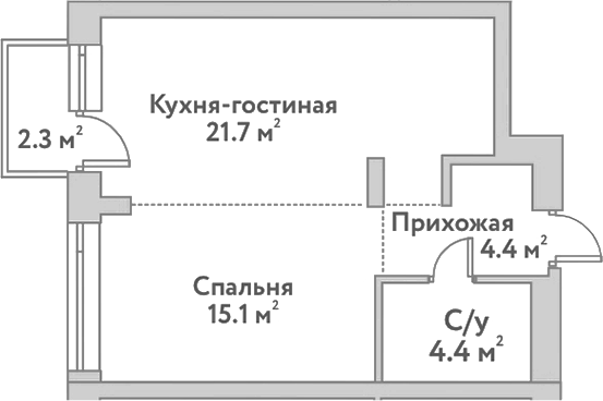 Планировка — Flora&Fauna, 2-комн., 46 м²