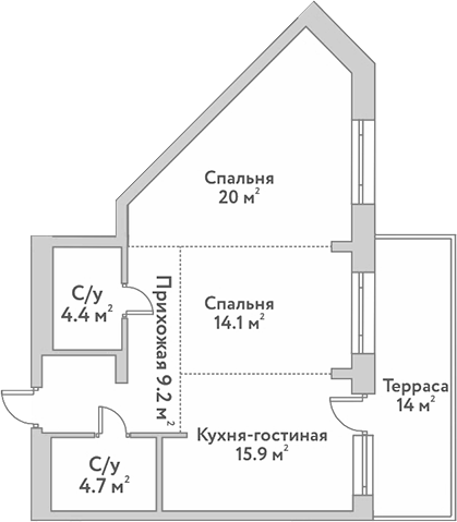 Планировка — Flora&Fauna, 3-комн., 68 м²