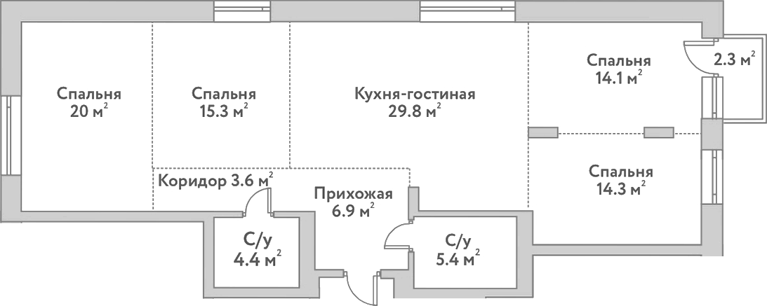 Планировка — Flora&Fauna, 5-комн., 114 м²