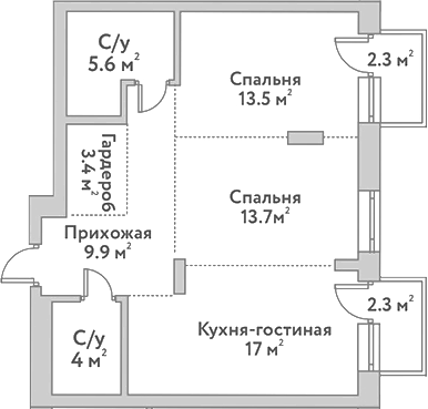 Планировка — Flora&Fauna, 3-комн., 67 м²