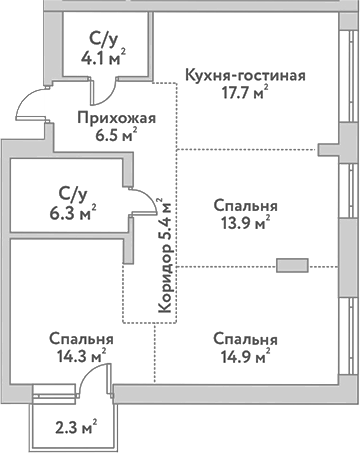Планировка — Flora&Fauna, 4-комн., 83 м²