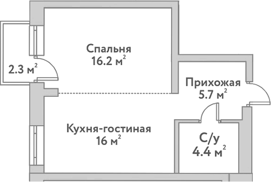 Планировка — Flora&Fauna, 2-комн., 43 м²