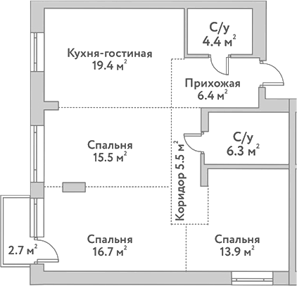 Планировка — Flora&Fauna, 4-комн., 88 м²