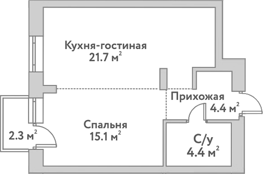 Планировка — Flora&Fauna, 2-комн., 46 м²