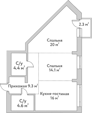 Планировка — Flora&Fauna, 3-комн., 68 м²