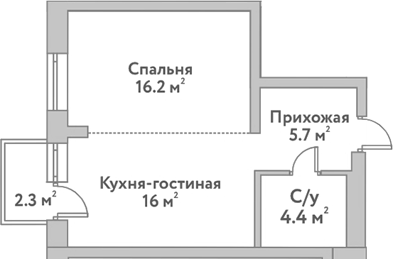 Планировка — Flora&Fauna, 2-комн., 43 м²