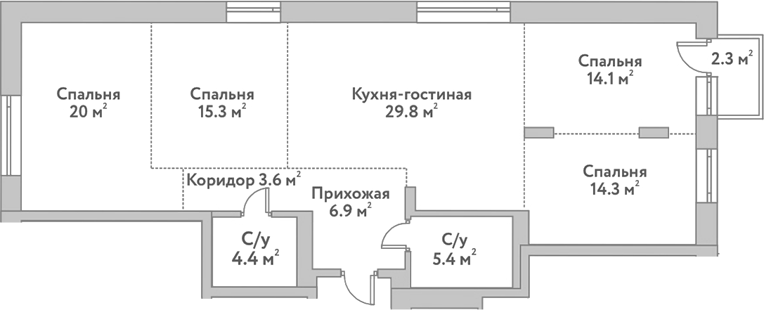 Планировка — Flora&Fauna, 5-комн., 114 м²
