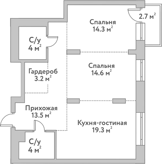 Планировка — Flora&Fauna, 3-комн., 73 м²