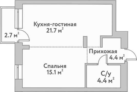 Планировка — Flora&Fauna, 2-комн., 46 м²