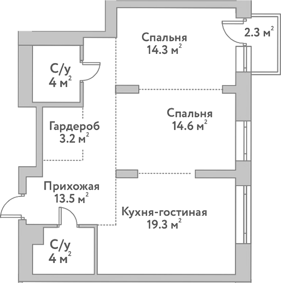 Планировка — Flora&Fauna, 3-комн., 73 м²