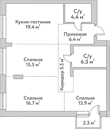 Планировка — Flora&Fauna, 4-комн., 88 м²