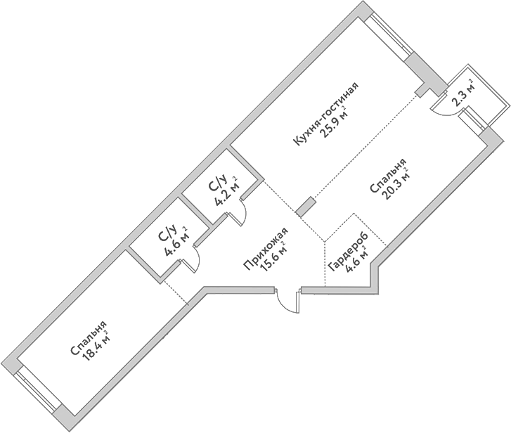 Планировка — Flora&Fauna, 3-комн., 94 м²