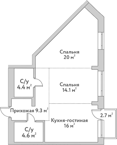 Планировка — Flora&Fauna, 3-комн., 68 м²